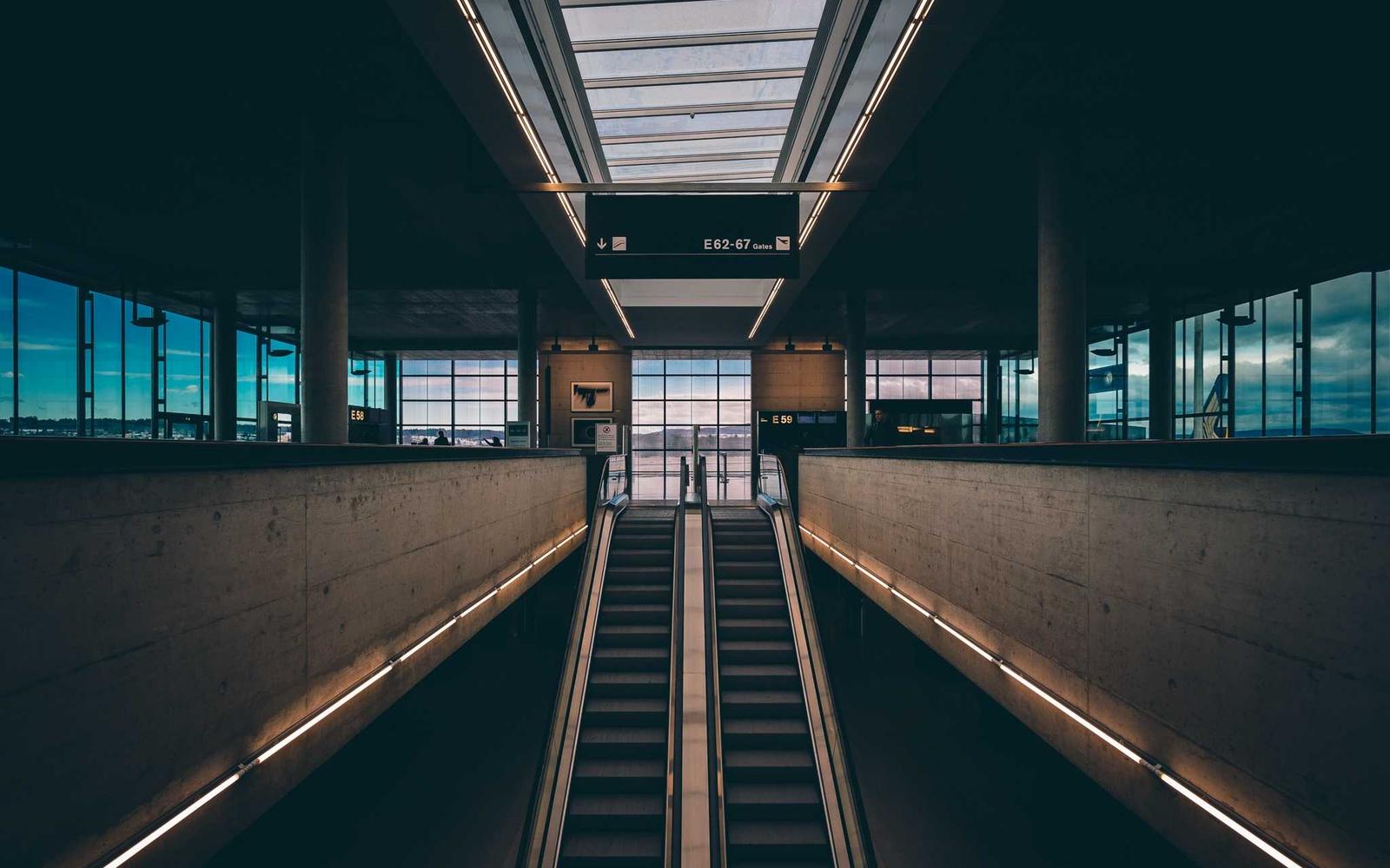 A station platform at dusk